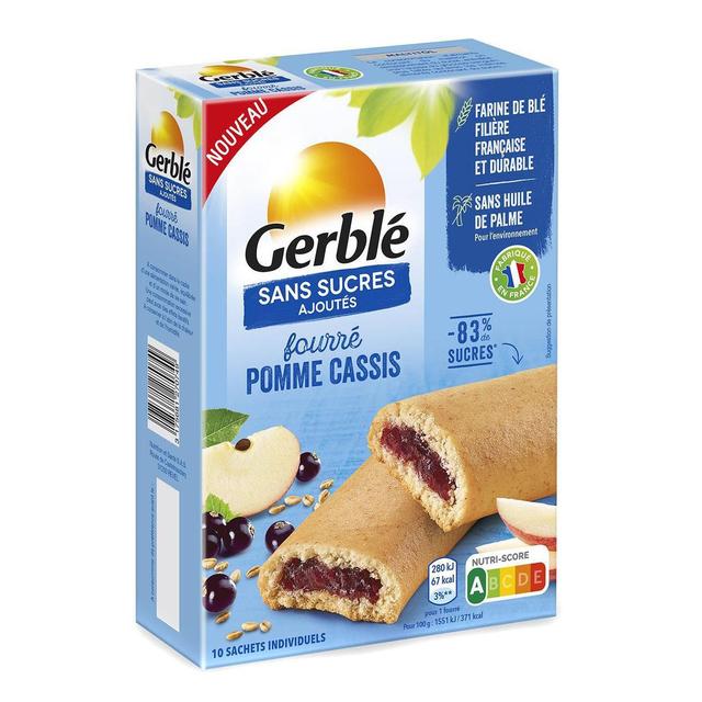 3175681270749 - Gerblé Sans Sucres Ajoutés - 10 Biscuits Fourrés Pommes Cassis -83% de sucres en moins