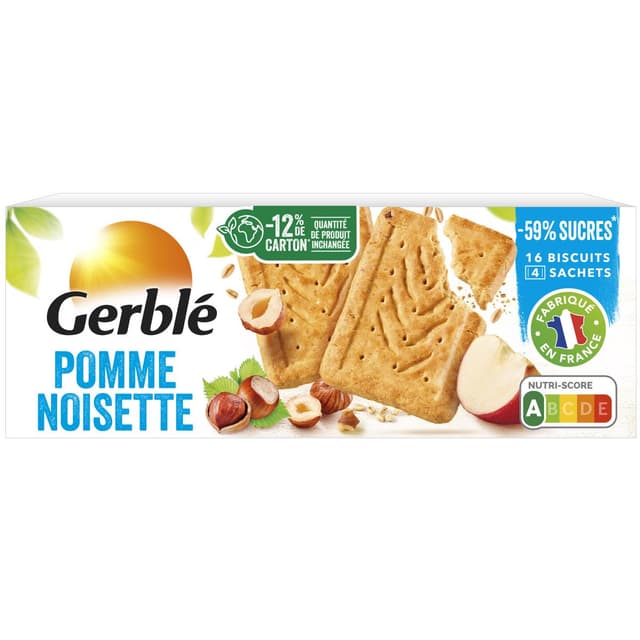 3175681851849 - Gerblé Teneur Réduite - 16 Biscuits Pomme Noisettes -61% de sucres en moins