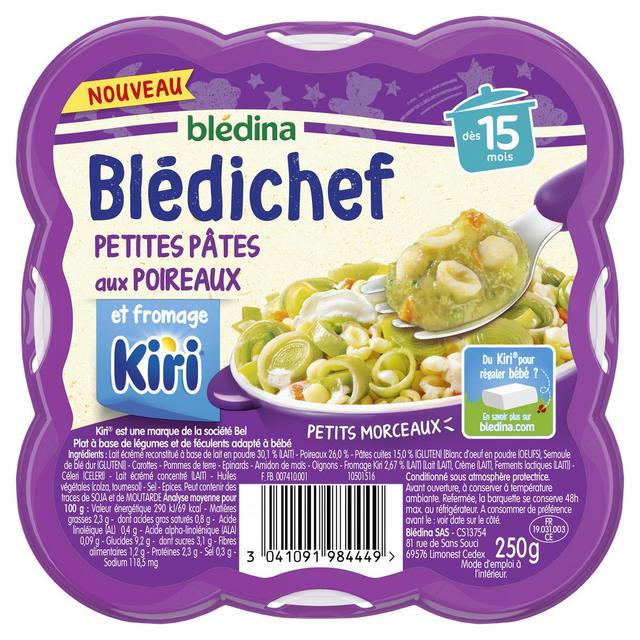 3041091984449 - Blédina - Blédi'chef - Petites Pâtes aux Poireaux et fromage Kiri Assiette Bébé Dès 15 mois