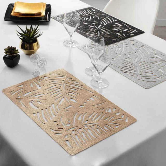 3574387904949 - Douceur D Interieur - Set de table Paillettes Elinor Noir pvc ajouré