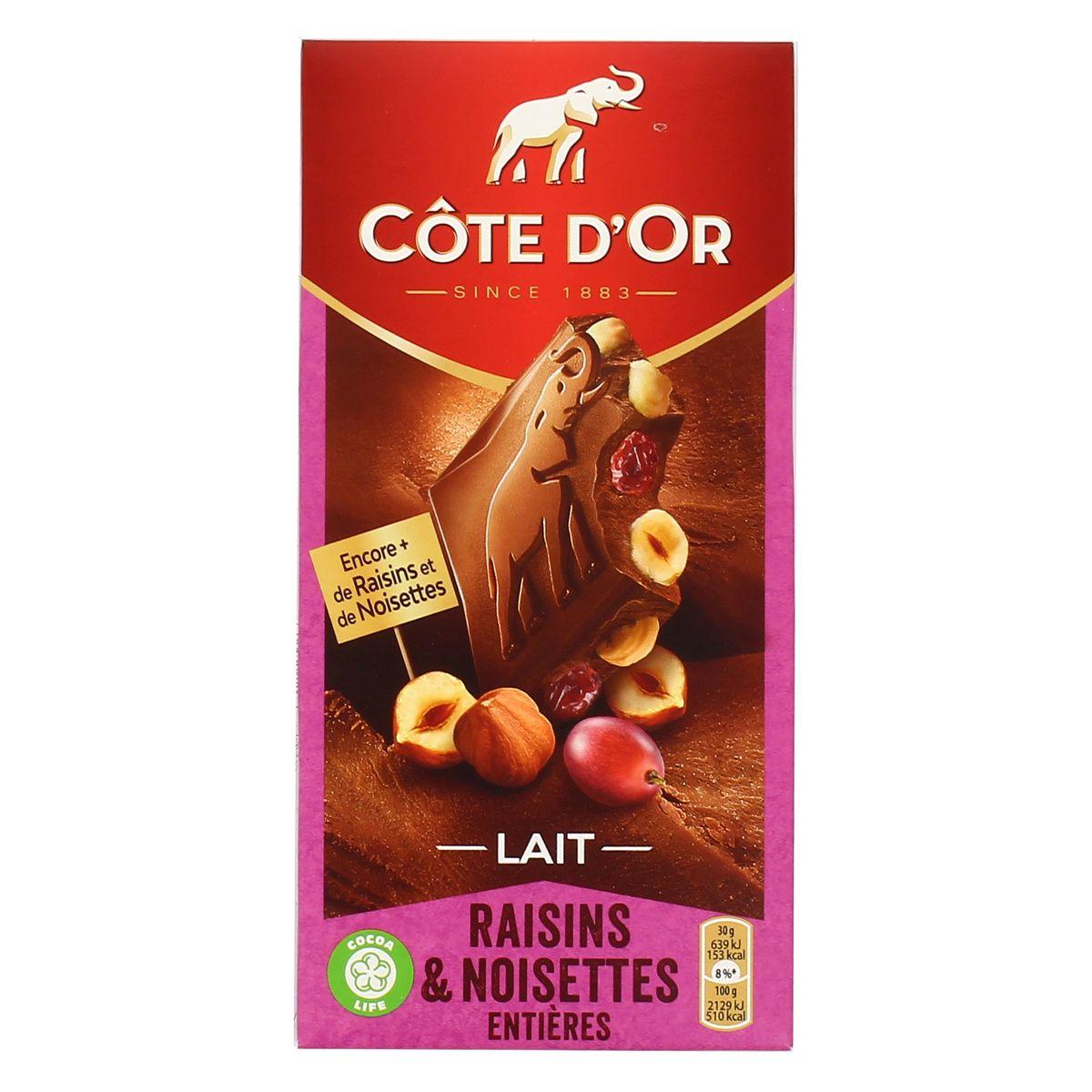 Côte d'Or - Chocolat lait raisins & noisettes entières
