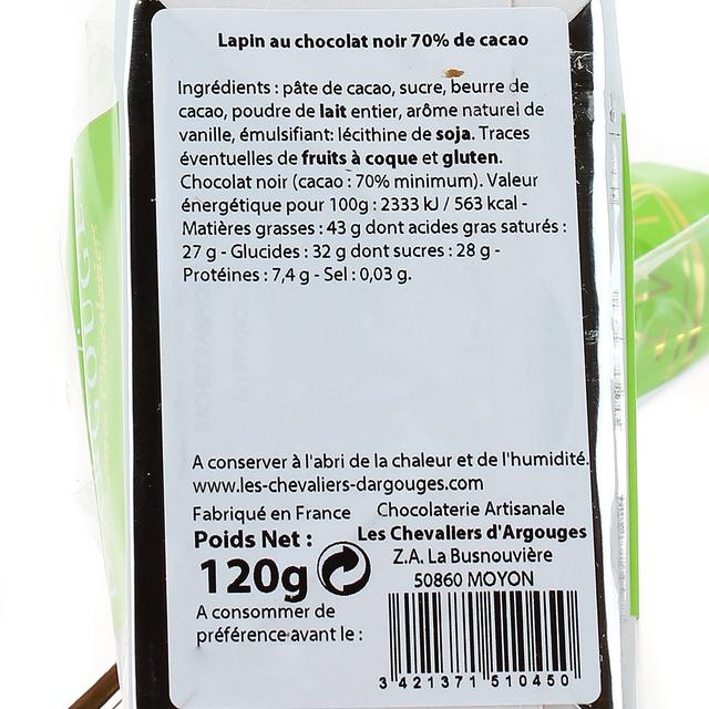 3421371510450 - Chevalier D Argouges - Lapin au chocolat noir 70% de cacao