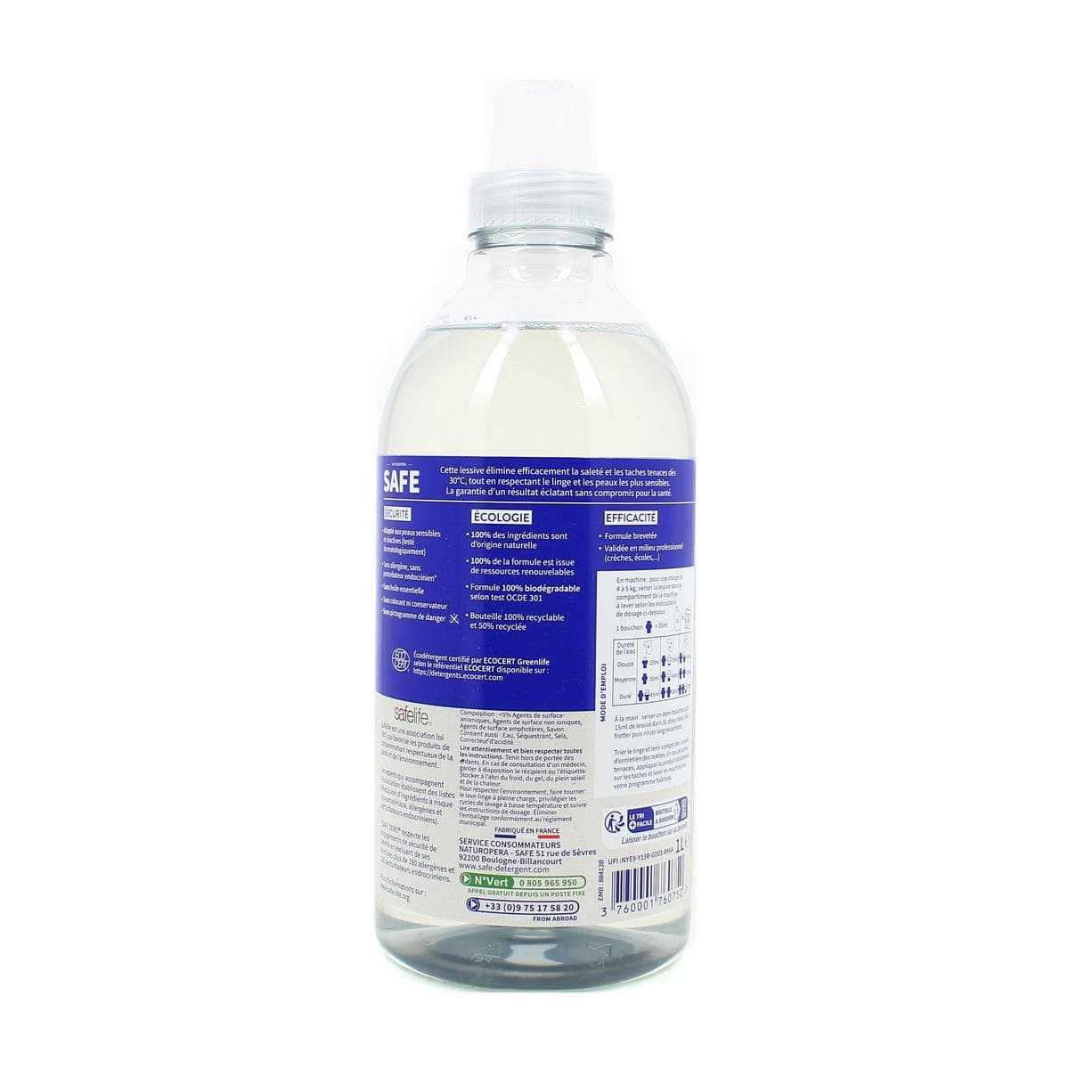Acheter SAFE Lessive Ultra Douceur-Sans Allergènes, Sans Parfum, 1L