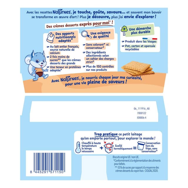 8445291571150 - Naturnes® - P'tit Gourmand - Dessert Lacté Biscuit Coupelle Bébé Dès 6 mois