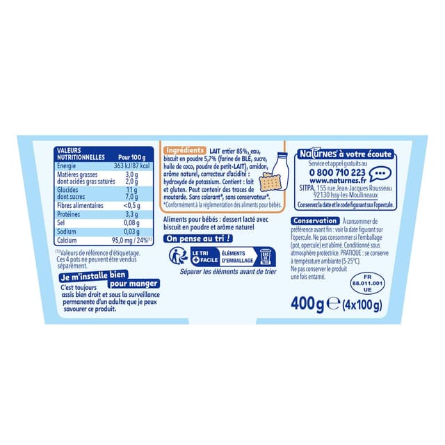 8445291571150 - Naturnes® - P'tit Gourmand - Dessert Lacté Biscuit Coupelle Bébé Dès 6 mois