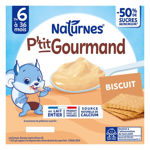 8445291571150 - Naturnes® - P'tit Gourmand - Dessert Lacté Biscuit Coupelle Bébé Dès 6 mois