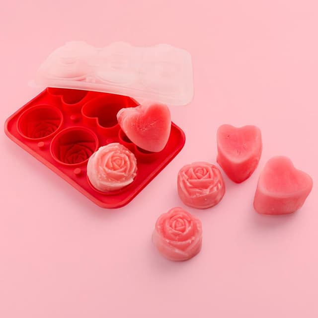 5404035722350 - Dotz - Moule à glaçons en silicone platine roses et cœurs