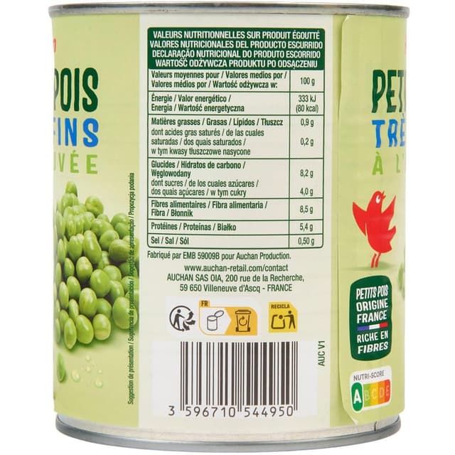 3596710544950 - Auchan - Petits poids très fins à l'étuvée