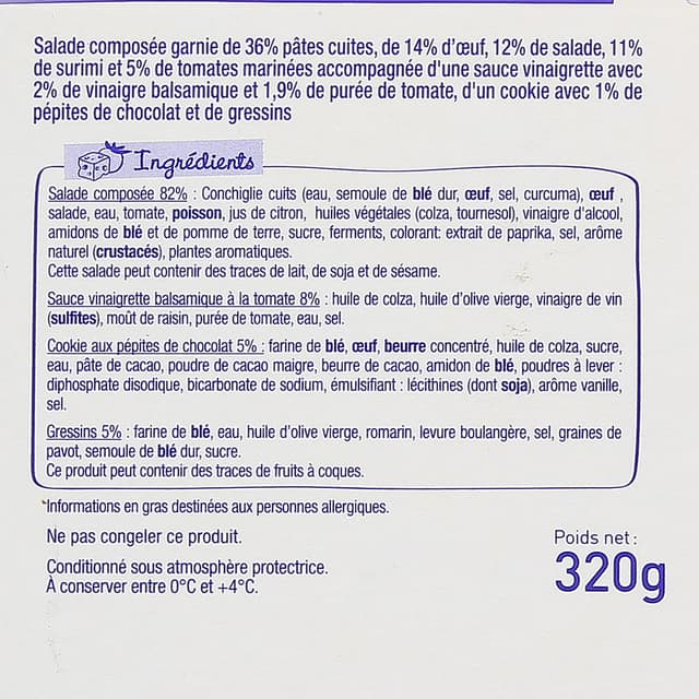 3242274008550 - Sodebo - Salade Repas Helsinki, Pâtes - Oeuf - Surimi - Tomates Marinées