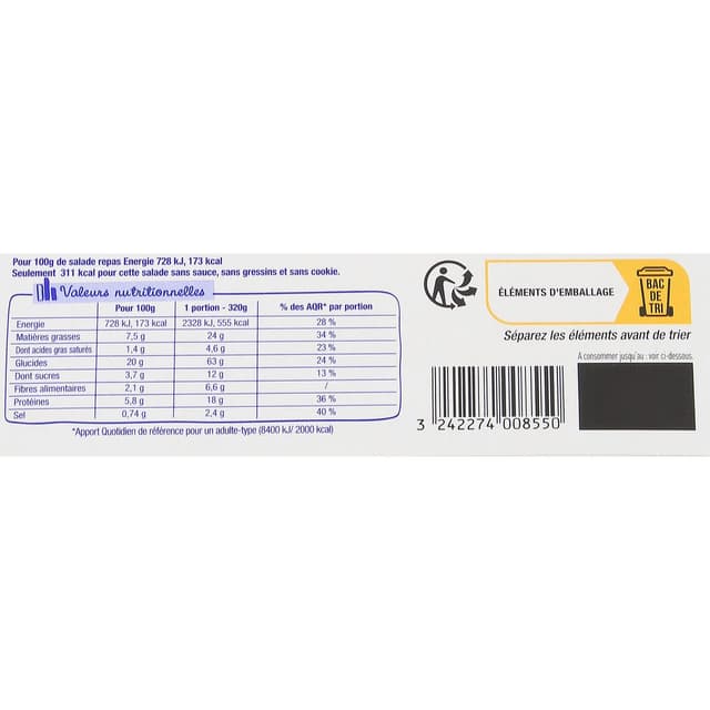 3242274008550 - Sodebo - Salade Repas Helsinki, Pâtes - Oeuf - Surimi - Tomates Marinées