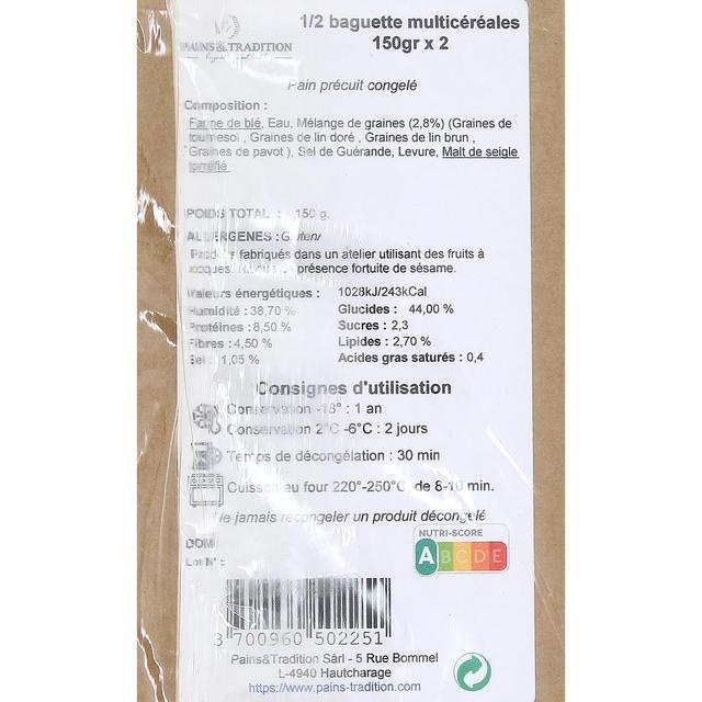 3700960502251 - Pains et Tradition - Demi Baguettes Multicéréales Précuites