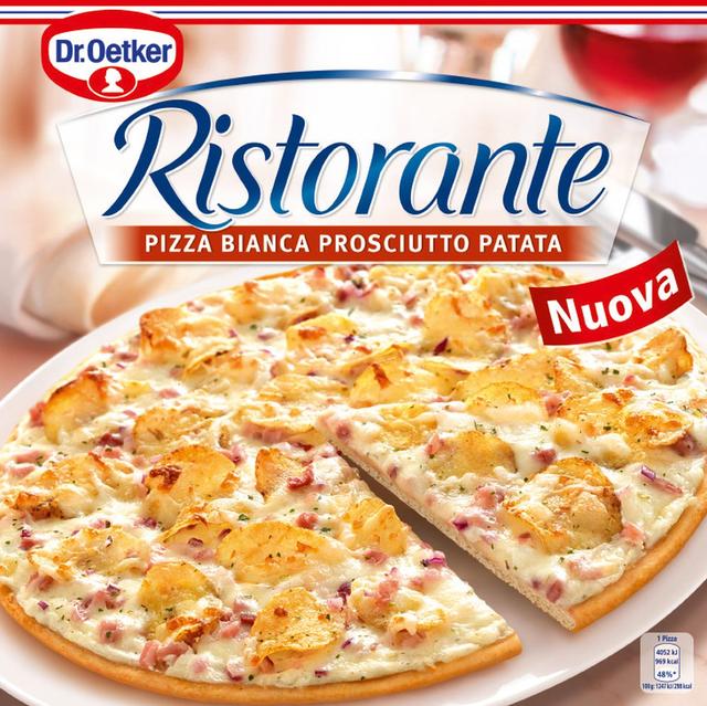 4001724022251 - Dr.Oetker - Ristorante - Pizza Bianca Patata Prosciutto- Crème fraîche, fromage, oignon, Jambon fumé, chips de pomme de terre