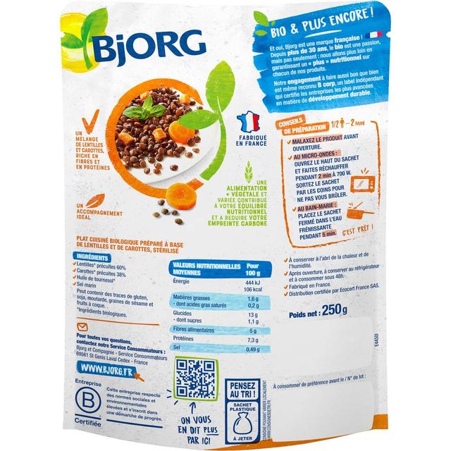 3229820188751 - Bjorg - Lentilles carottes fondantes Plat Cuisiné bio 