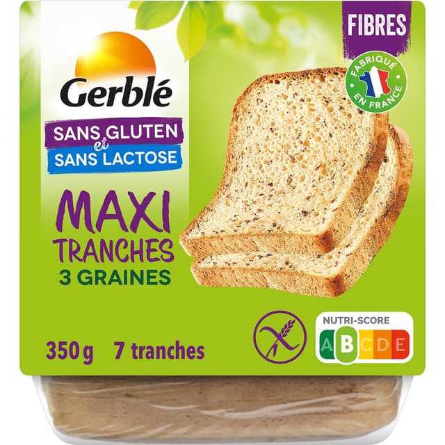 3175681231252 - Gerblé Sans Gluten Sans Lactose - Pain de Mie Moelleux Maxi Tranches 3 graines Sans Gluten 