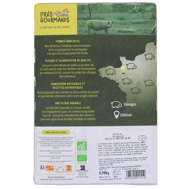 3462800001552 - Prés Gourmands - Saucisses de Francfort Bio