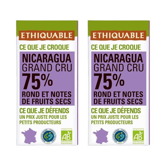 2050000412752 - Ethiquable - Commerce Equitable - Chocolat Noir 75% cacao Bio du Nicaragua