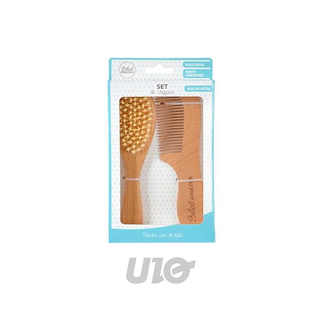 3574380663652 - BEBE DOUCEUR - Set coiffure enfant peigne et brosse en bois