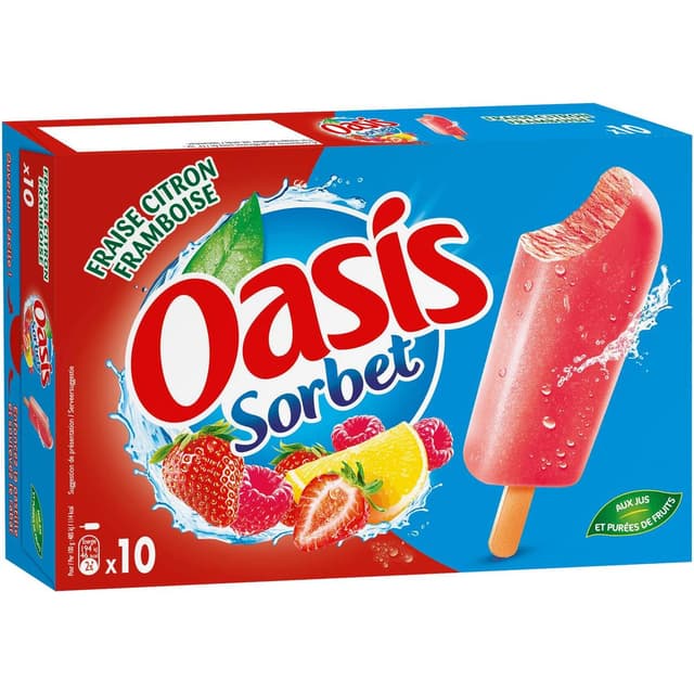 3274664206352 - Oasis - 10 Bâtonnets sorbet fraise citron framboise