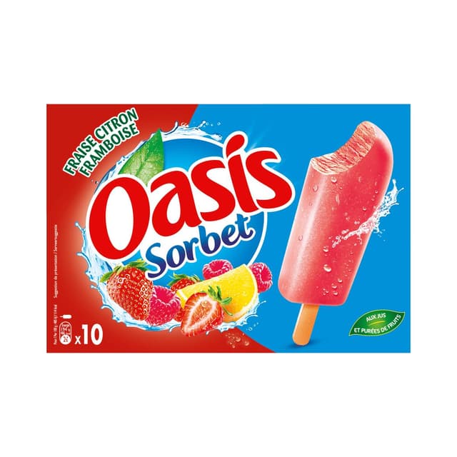 3274664206352 - Oasis - 10 Bâtonnets sorbet fraise citron framboise