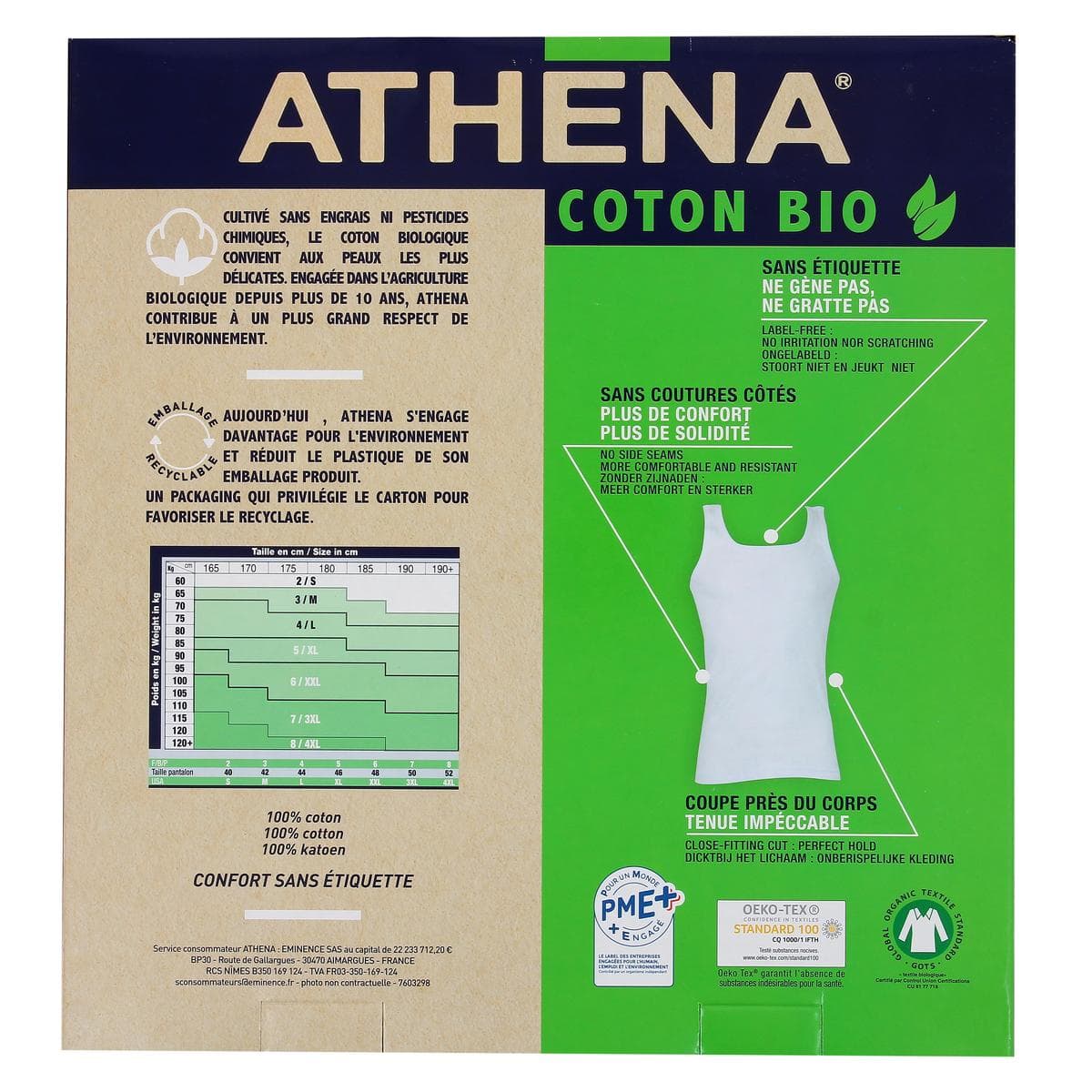 Livraison à domicile Athena Débardeurs en coton Bio Blanc, Taille