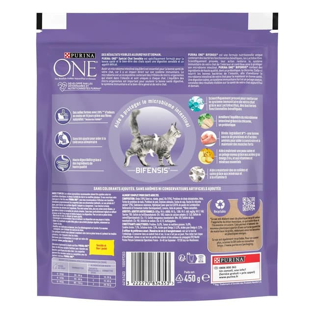 3222270834353 - Purina - One - Croquettes Dinde Spécial chat sensible pour chat adulte