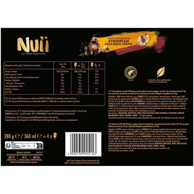 5900130045153 - Nuii - Bâtonnets glacés café d'ethiopie amande chocolat au lait morceaux de biscuits cacaotés et café caramélisé