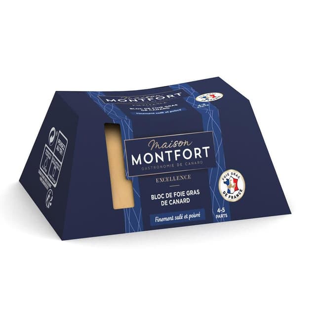 3104544070554 - Maison Montfort - Bloc de Foie Gras de Canard Finement Salé et Poivré, 160g