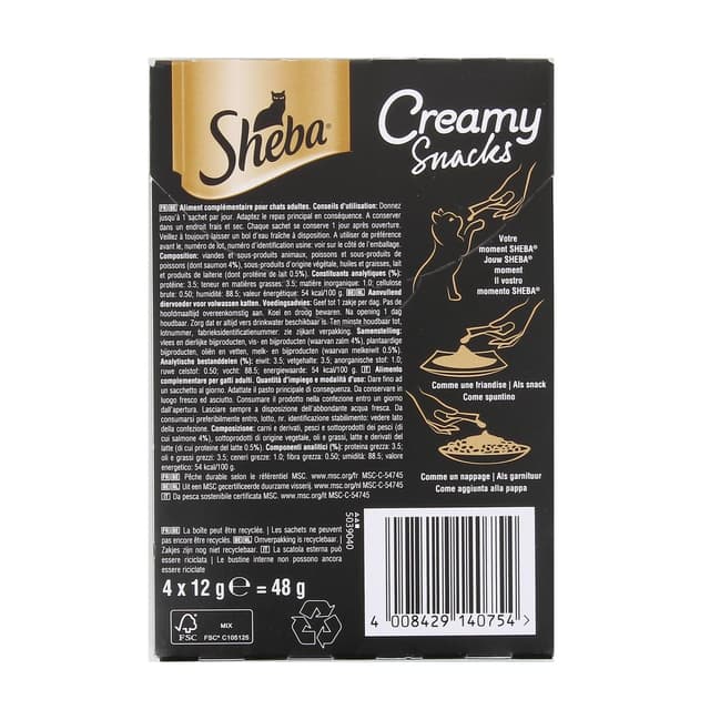 4008429140754 - Sheba - Creamy Snacks - Snack Saumon MSC Friandise pour Chat Adulte