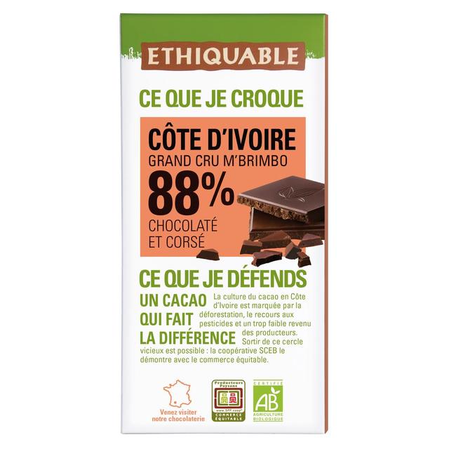 3760091725554 - Ethiquable - Commerce Equitable - Chocolat Noir 88% Cacao Bio du Pérou