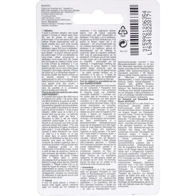 3159921206354 - Nuk - Tétines silicone base large Taille 0-6 mois perçage M