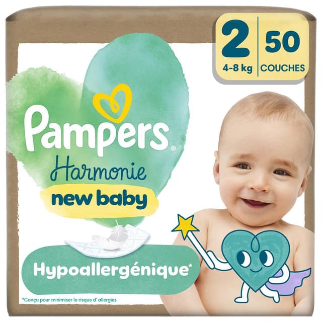 8006530287654 - Pampers Harmonie - Couches Harmonie Hypoallergénique New Baby 4-8 kg - Taille 2
