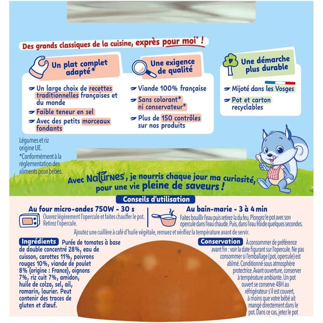 7613035848054 - Naturnes® - P'tite Recette - Poulet Basquaise Bol Bébé Dès 15 mois