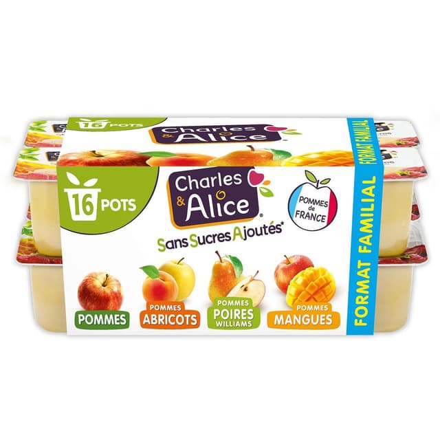 3297760098454 - Charles et Alice - Compotes panachés- mangue, abricot, pomme et poire sans sucre ajouté