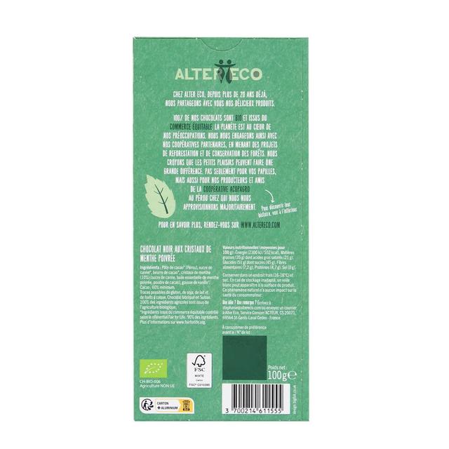 3700214611555 - Alter Eco - Commerce Equitable - Chocolat noir éclats de menthe 60% Cacao Bio du Pérou