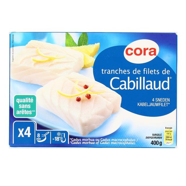 3257981677555 - Cora - 4 Tranches de filets de cabillaud 4x100g