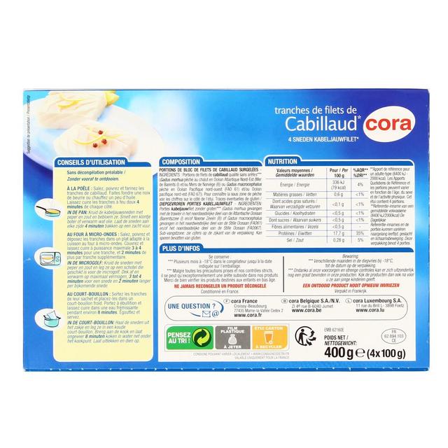 3257981677555 - Cora - 4 Tranches de filets de cabillaud 4x100g