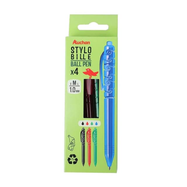 3665257238155 - Auchan - Stylos à billes rétractables x4