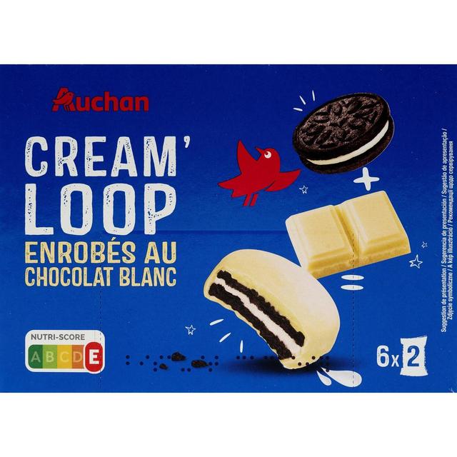 3596710459155 - Auchan - Cream Loop Biscuits fourrés enrobés de chocolat blanc 
