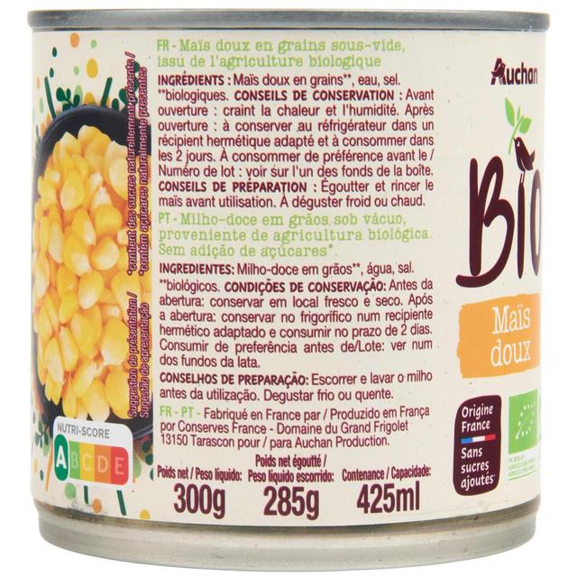3596710479955 - Auchan BIO - Mais doux en grains sans sucres ajoutés Bio