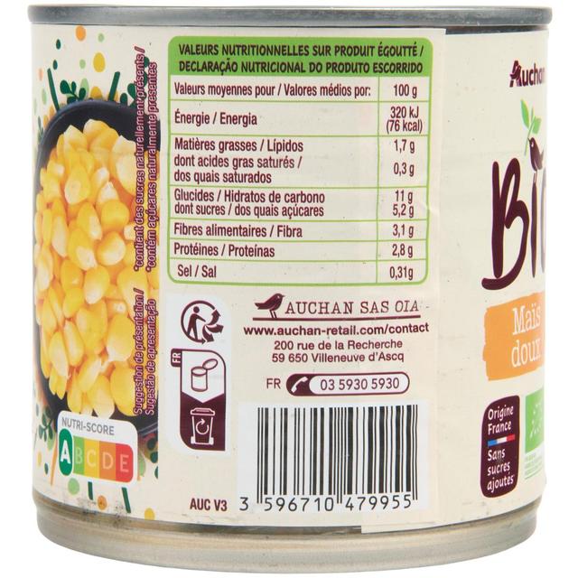 3596710479955 - Auchan BIO - Mais doux en grains sans sucres ajoutés Bio