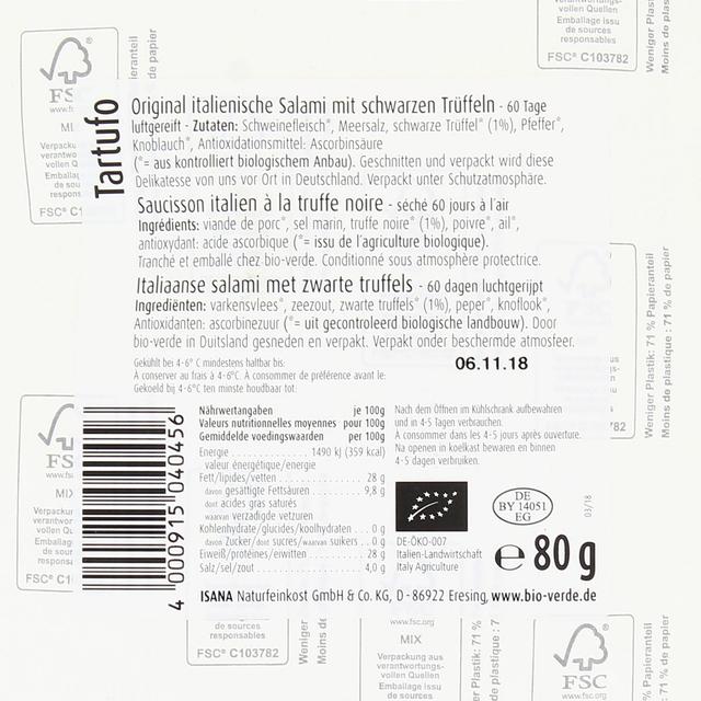 4000915040456 - BioVerde - Saucisson Tartufo à la truffe bio