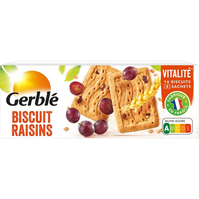 3175681851856 - Gerblé Vitalité - 16 Biscuits Raisins -43% de sucres en moins