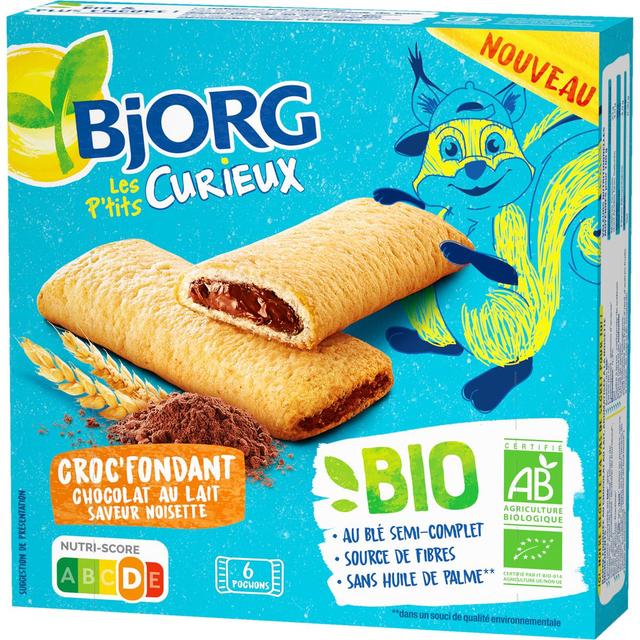 3229820802756 - Bjorg - Les Petits Curieux - 6 Barres Fourrées Croq Fondant Chocolat Bio 