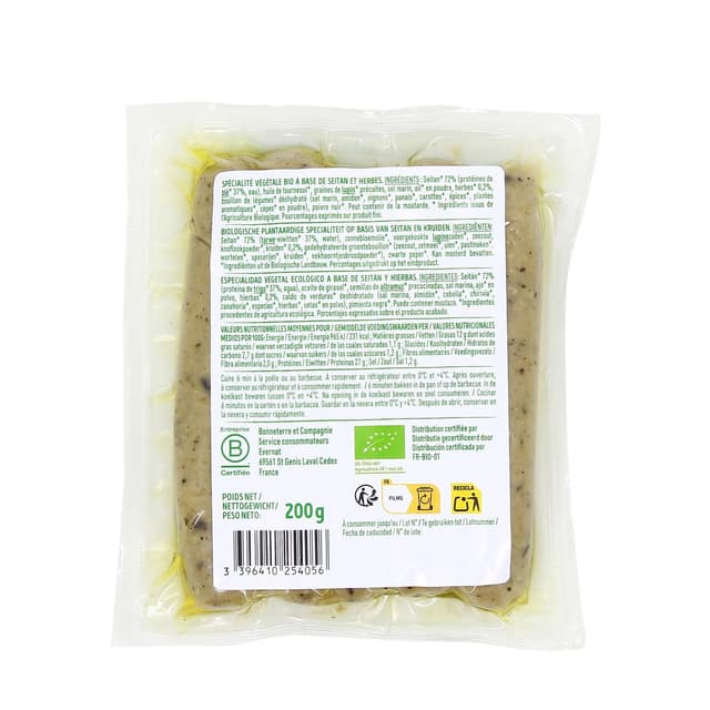 3396410254056 - Evernat - Saucisses au blé et Herbes bio 100% végétarien