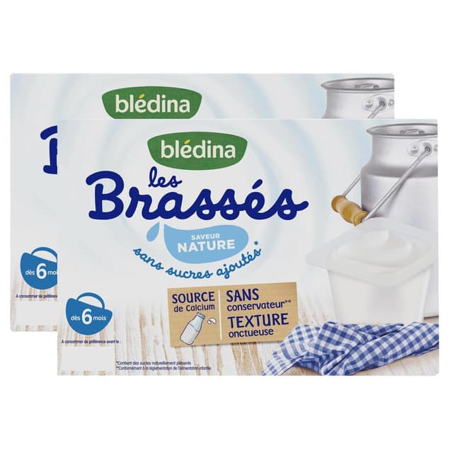 2050000394256 - Blédina - Les Brassés - Desserts Lactés Nature sans sucres ajoutés Coupelle Bébé Dès 6 mois