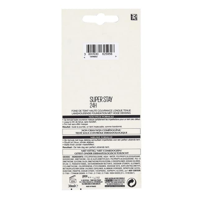 3600530625956 - Gemey Maybelline - Fond de teint haute couvrance longue tenue SuperStay 24h