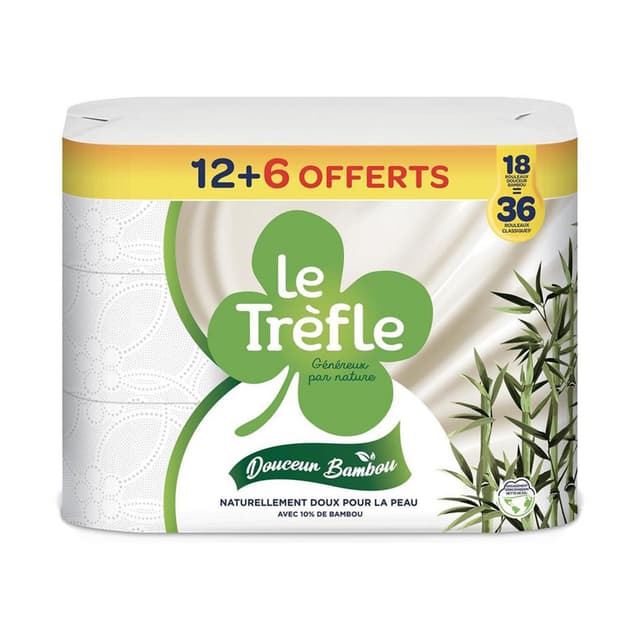 8004260016056 - Le Trèfle - Papier toilette douceur bambou 2 épaisseurs