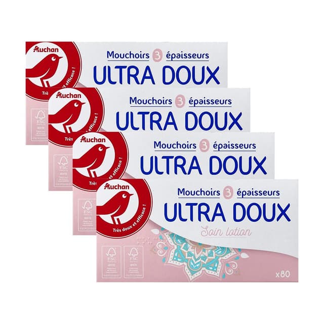 2050000416156 - Auchan - Boîte de mouchoirs ultra doux soin lotion 3 épaisseurs