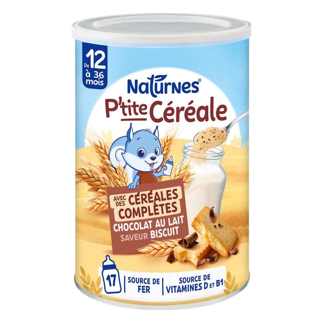 8445290589156 - Naturnes® - P'tite Céréale - Céréales complètes chocolat au lait saveur biscuit Bébé dès 12 mois