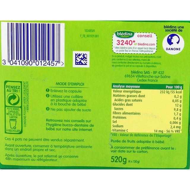 3041090012457 - Blédina - Cocktail fruits Pot Bébé dès 6 mois